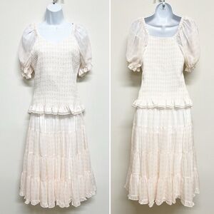 Rachel Parcell Pink Gingham Chiffon Sheer Puff Sleeve Top and Tiered Skirt Set